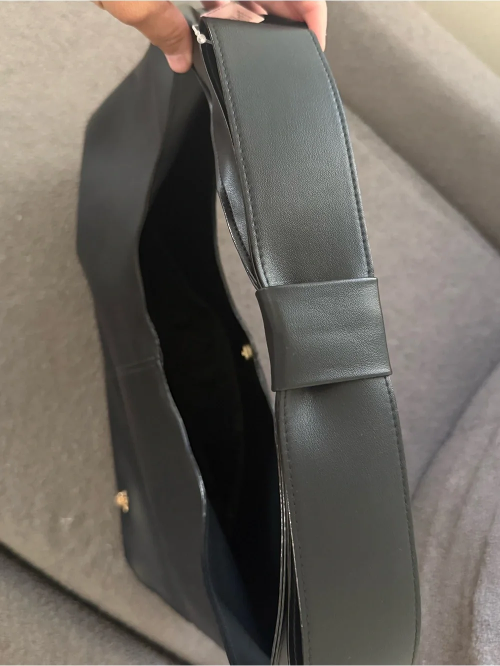 VS Classic Black Faux Leather Tote with Wide Strap